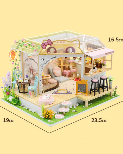 DIY Cat Café Miniature Wooden Dollhouse Kit
