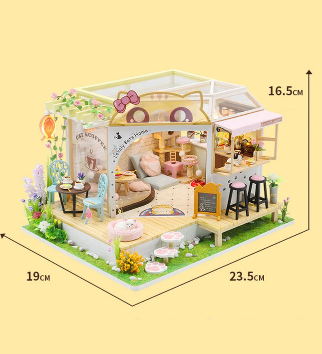 DIY Cat Café Miniature Wooden Dollhouse Kit
