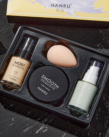 Hanru 4-piece makeup kit BB cream & isolation base & loose powder & beauty sponge