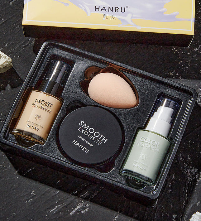 4-piece makeup kit BB cream & isolation base & loose powder & beauty sponge