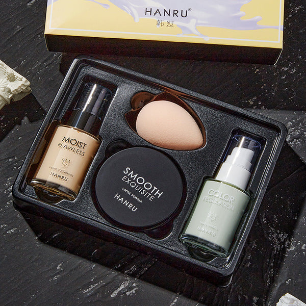 4-piece makeup kit BB cream & isolation base & loose powder & beauty sponge