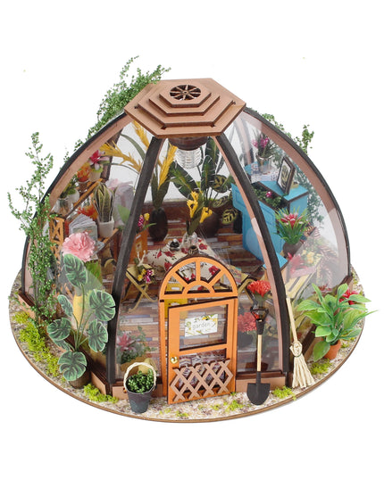 DIY Miniature Greenhouse Garden House Kit with LED Light