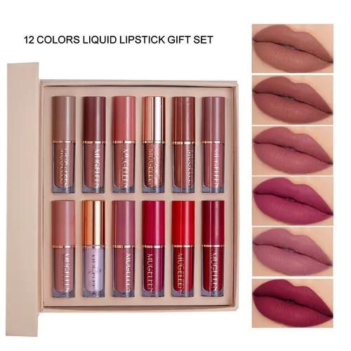 12 Color Book Lip gloss Set Vegan Organic Non-Stick Cup Waterproof Velvet Matte Liquid Lipstick