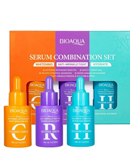 BIOAQUA 3-Piece Facial Serum Combination Set – Vitamin C + Retinol + Hyaluronic Acid