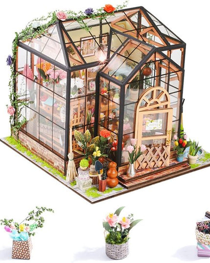 DIY Miniature Flower Greenhouse Wooden Dollhouse Kit