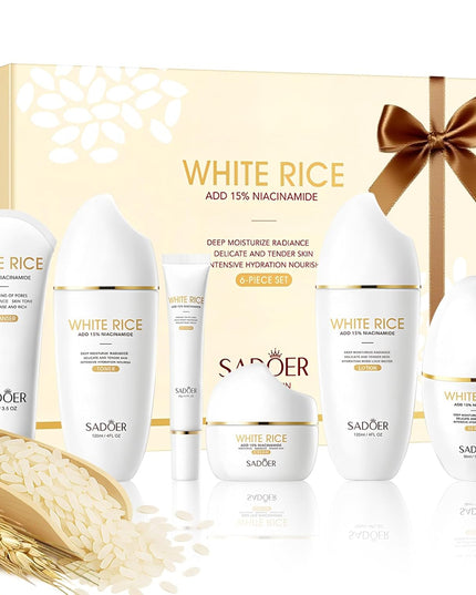 SADOER Rice Niacinamide Skincare Set - 6 Piece Firming Skincare Kit