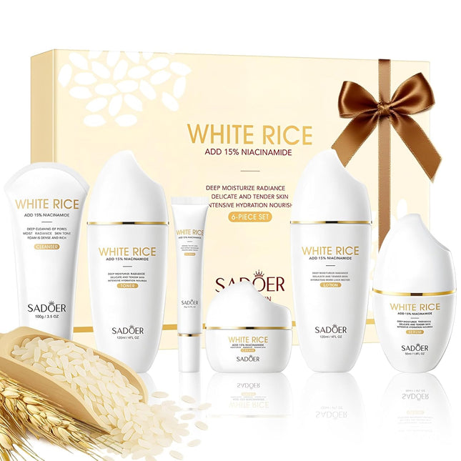 SADOER Rice Niacinamide Skincare Set - 6 Piece Firming Skincare Kit