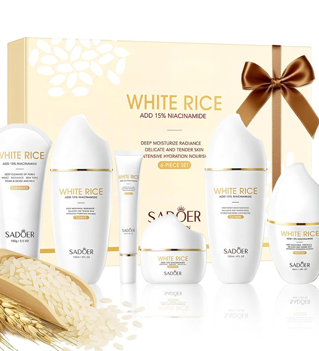 SADOER Rice Niacinamide Skincare Set - 6 Piece Firming Skincare Kit
