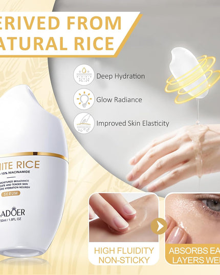 SADOER Rice Niacinamide Skincare Set - 6 Piece Firming Skincare Kit