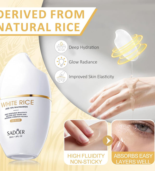 SADOER Rice Niacinamide Skincare Set - 6 Piece Firming Skincare Kit
