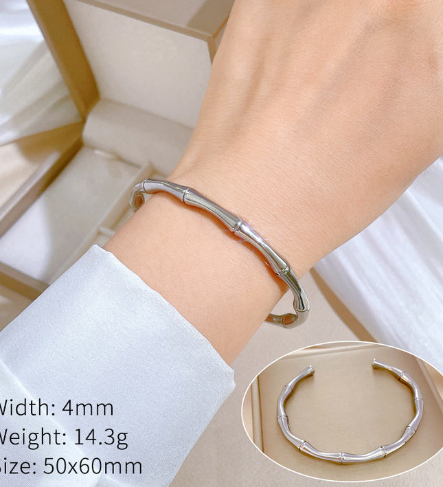 Silver Bamboo Bangle Bracelet