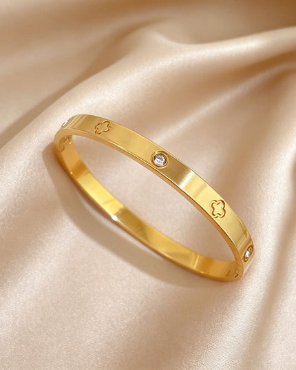 Lucky Clover Gold Crystal Bangle Bracelet