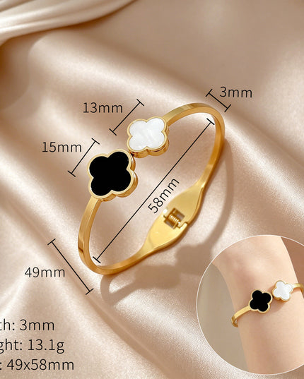 Midnight & Pearl Clover Gold Bangle Bracelet