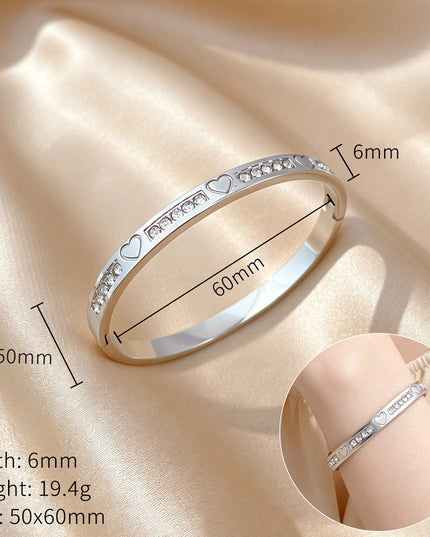Silver Heart Crystal Bangle Bracelet