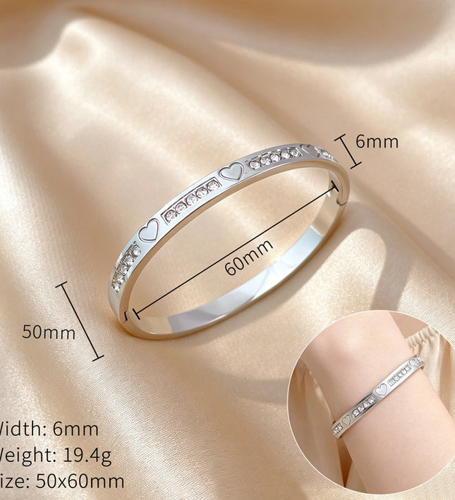 Silver Heart Crystal Bangle Bracelet