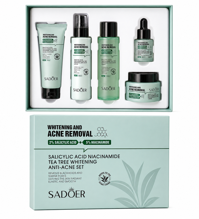 SADOER Salicylic Acid + Niacinamide Tea Tree Anti-Blemish Skincare 5-Piece Set