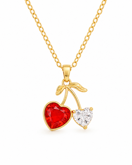 Cherry Heart Gold Crystal Necklace