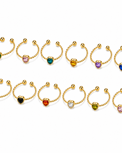 Heart Birthstone Gold Crystal Adjustable Ring