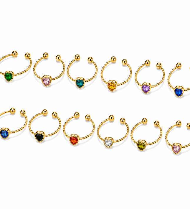 Heart Birthstone Gold Crystal Adjustable Ring