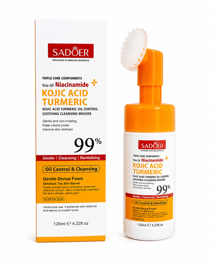SADOER Kojic Acid Turmeric Cleansing Mousse with Silicone Brush 120ml