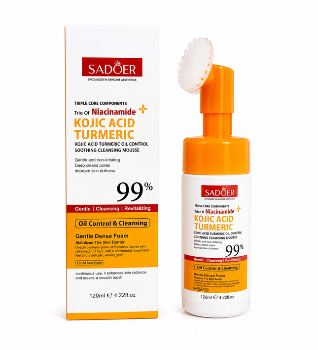 SADOER Kojic Acid Turmeric Cleansing Mousse with Silicone Brush 120ml