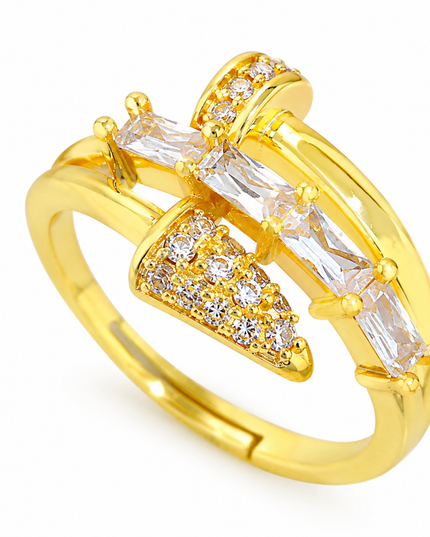 Celestia Arrow Gold Crystal Crossover Adjustable Ring