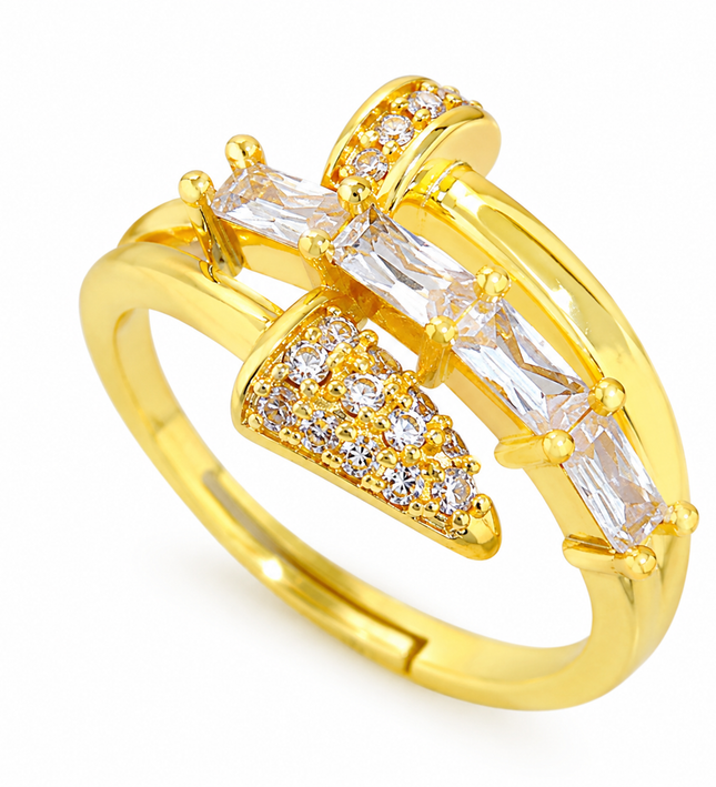 Celestia Arrow Gold Crystal Crossover Adjustable Ring