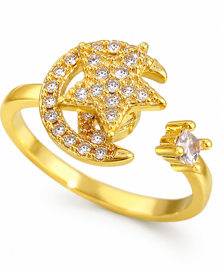 Luna Star Gold Crystal Adjustable Ring