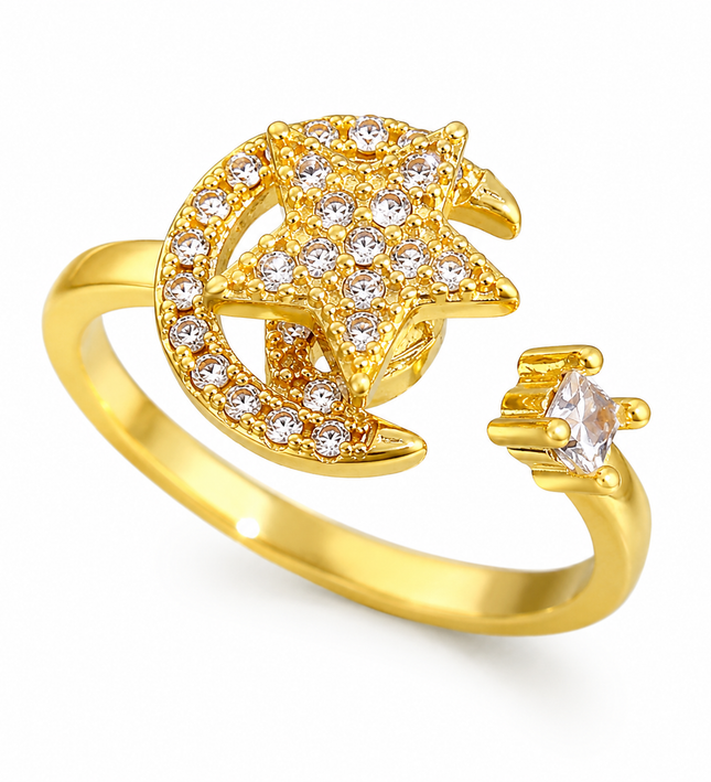 Luna Star Gold Crystal Adjustable Ring