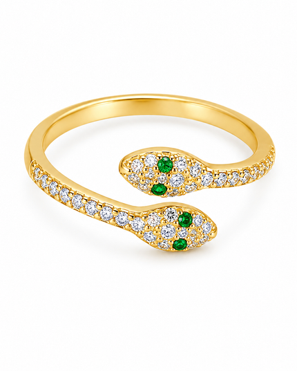 Serpentine Emerald Gold Crystal Adjustable Ring