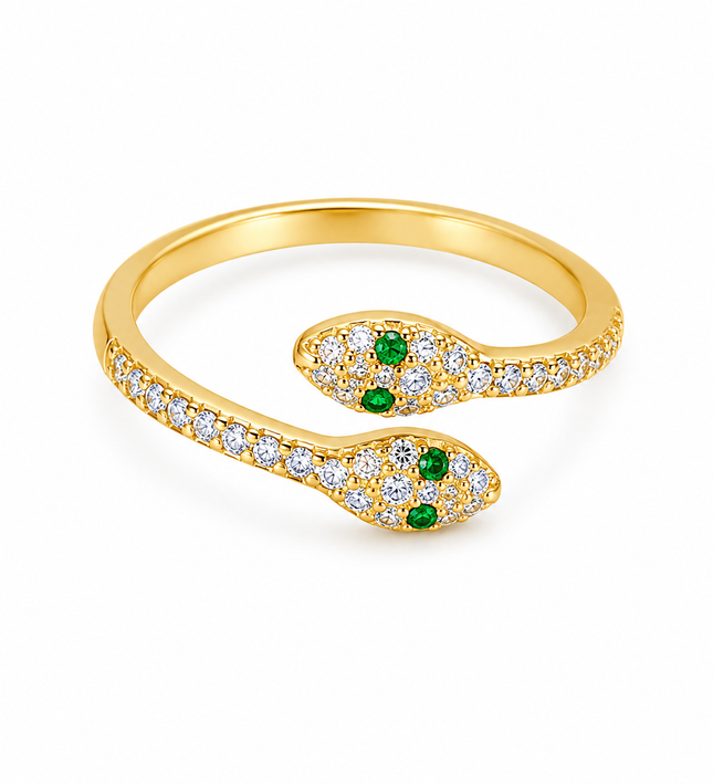 Serpentine Emerald Gold Crystal Adjustable Ring