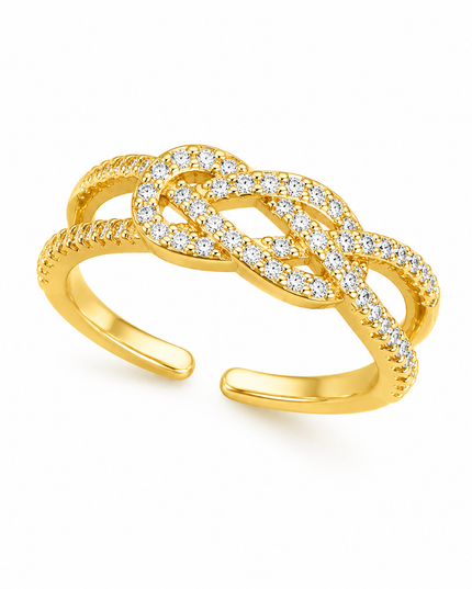 Eternal Knot Gold Crystal Adjustable Ring
