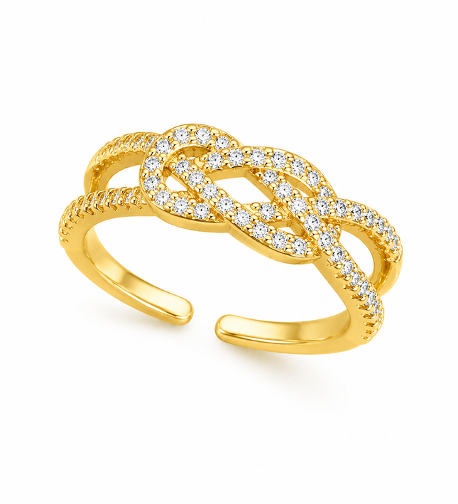 Eternal Knot Gold Crystal Adjustable Ring