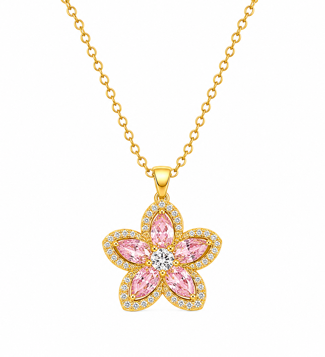 Sakura Bloom Gold Crystal Necklace