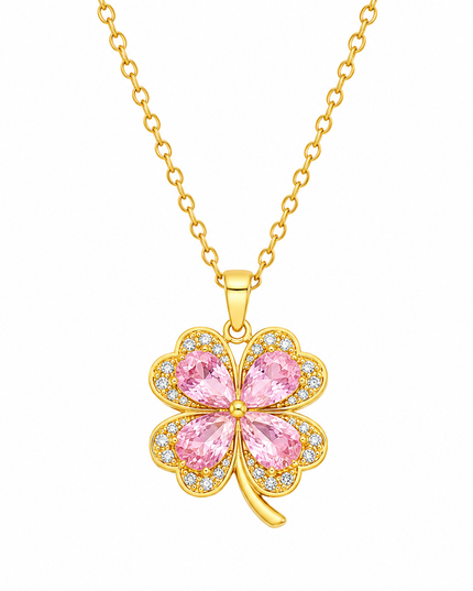 Sakura Clover Gold Crystal Necklace