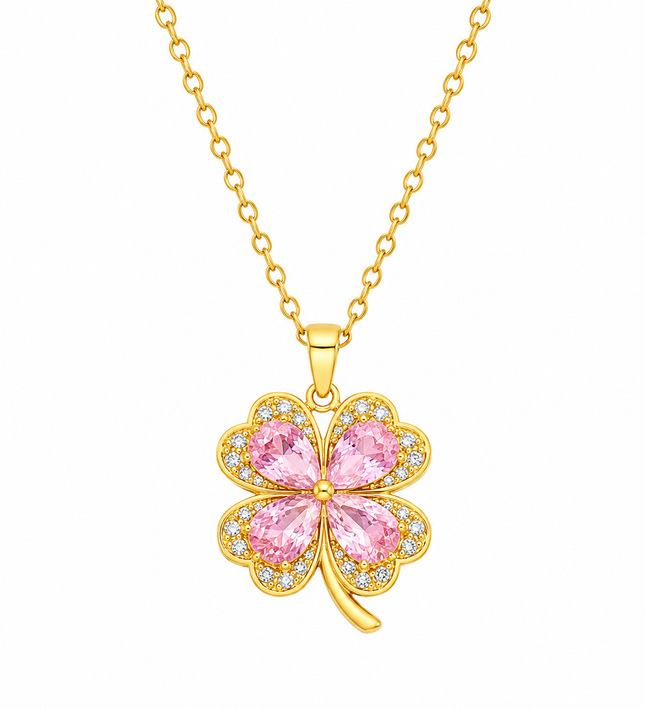 Sakura Clover Gold Crystal Necklace