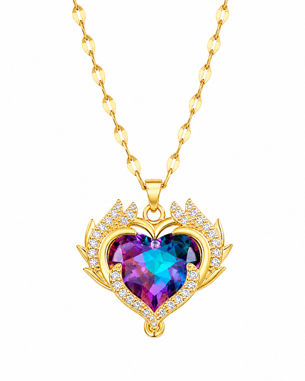 Mystic Big Heart Gold Crystal Necklace