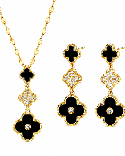 Midnight Clover Gold Necklace & Earrings Set