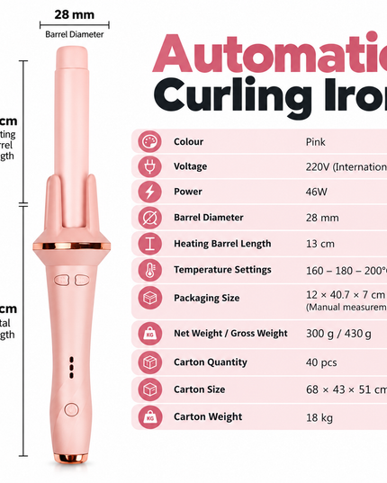 Automatic Easy Curling Iron PINK – 28mm Large Barrel
