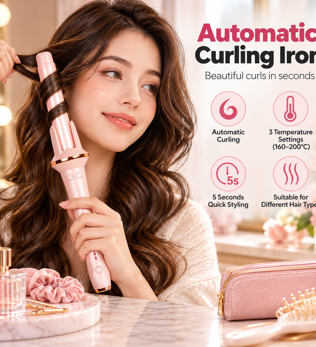 Automatic Easy Curling Iron PINK – 28mm Large Barrel