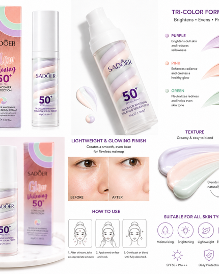 SADOER Glow Whitening Tri-Color Isolation Serum Cream SPF50+ – 45g