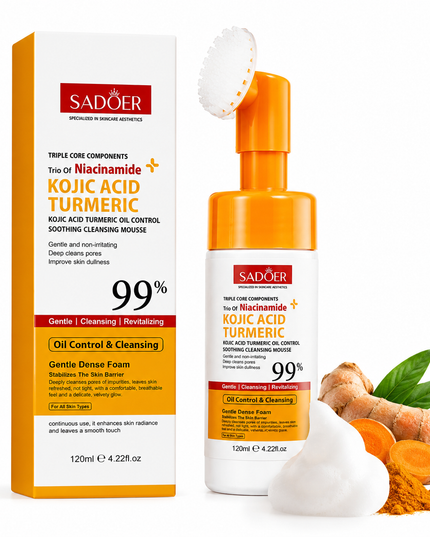 SADOER Kojic Acid Turmeric Cleansing Mousse with Silicone Brush 120ml