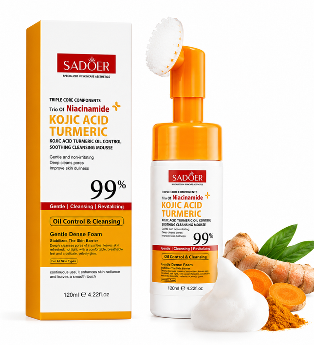 SADOER Kojic Acid Turmeric Cleansing Mousse with Silicone Brush 120ml