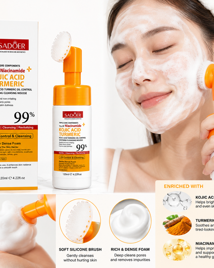 SADOER Kojic Acid Turmeric Cleansing Mousse with Silicone Brush 120ml