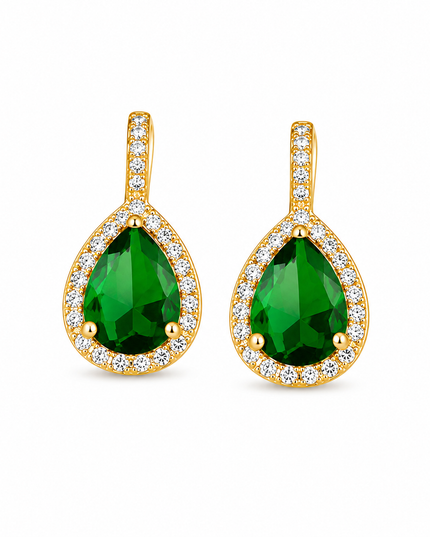 Emerald Teardrop Gold Crystal Earrings