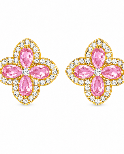 Pink Butterfly Blossom Gold Crystal Earrings