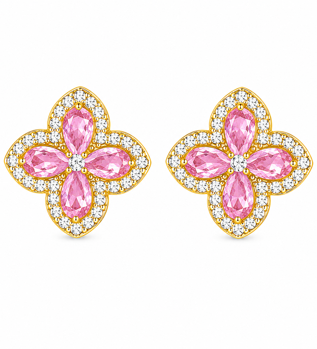 Pink Butterfly Blossom Gold Crystal Earrings