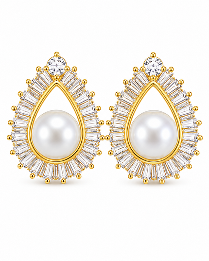 Pearl Radiance Gold Crystal Earrings