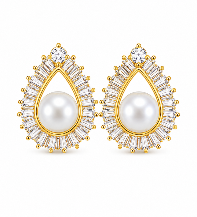 Pearl Radiance Gold Crystal Earrings