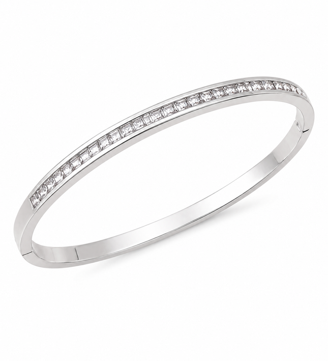 Silver Crystal Tennis Bangle Bracelet